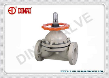 पीपीएच डायाफ्राम वाल्व, PTFE / EPDM डायाफ्राम, निकला हुआ किनारा अंत एएनएसआई # 150, जिस 10K.DIN।  पहिया संभाल